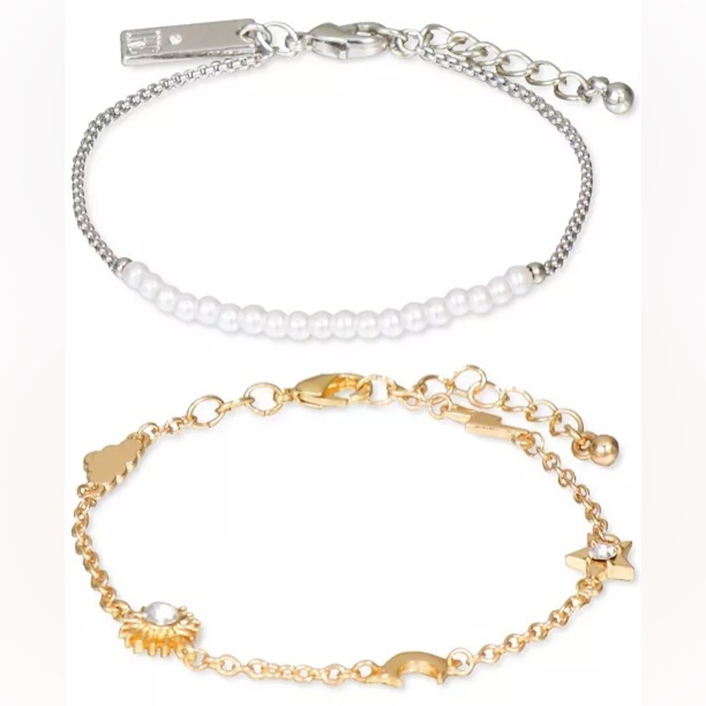 INC International Concepts Faux Pearl & Crystal Celestial Charm 2 Bracelet Set